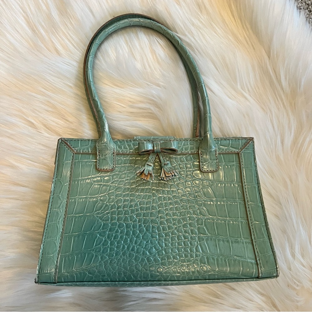 Vtg teal snakeskin embossed purse handbag small